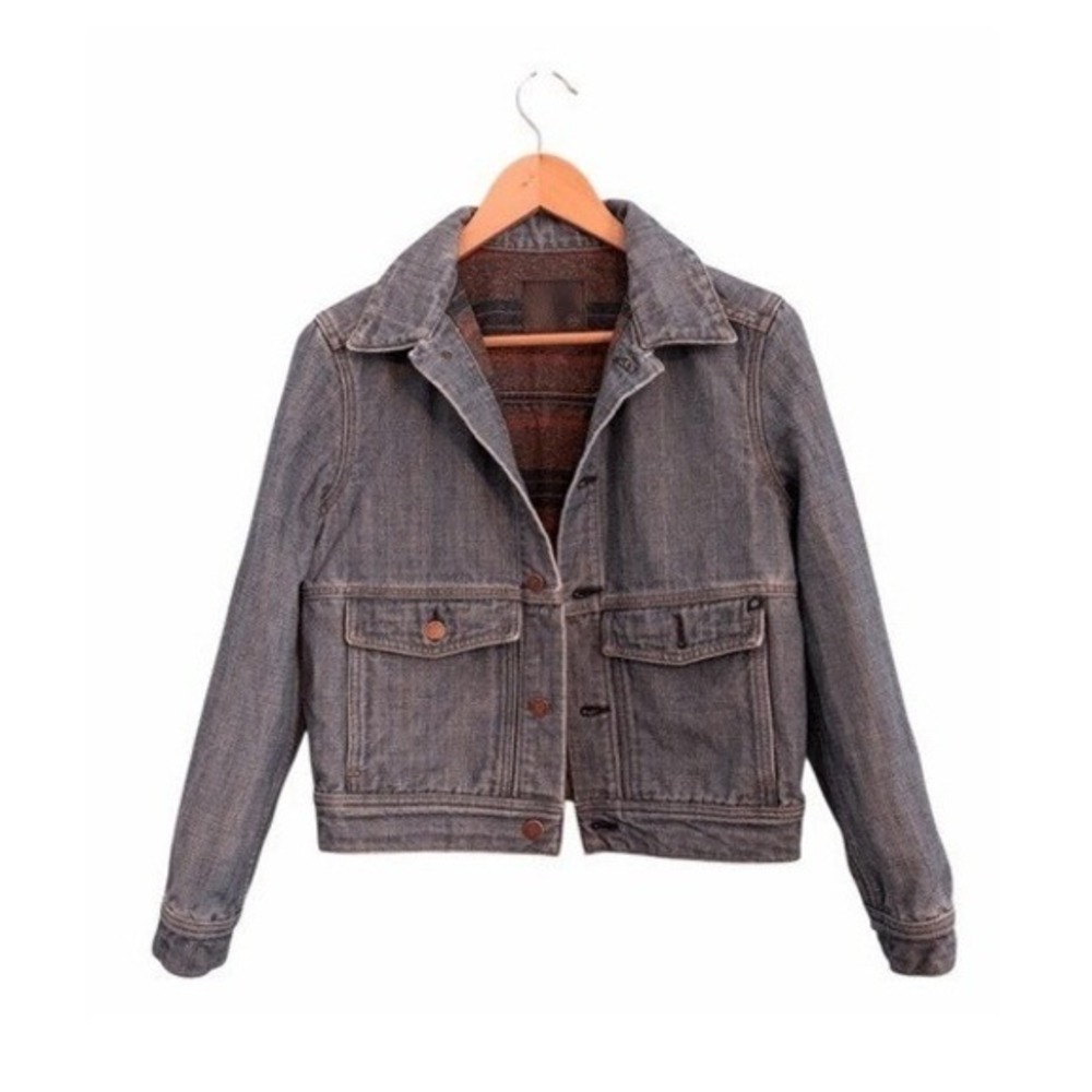 Adriano Goldschmied AG Jean Crop Jean Jacket Plaid Fleece LIned Button Front nS